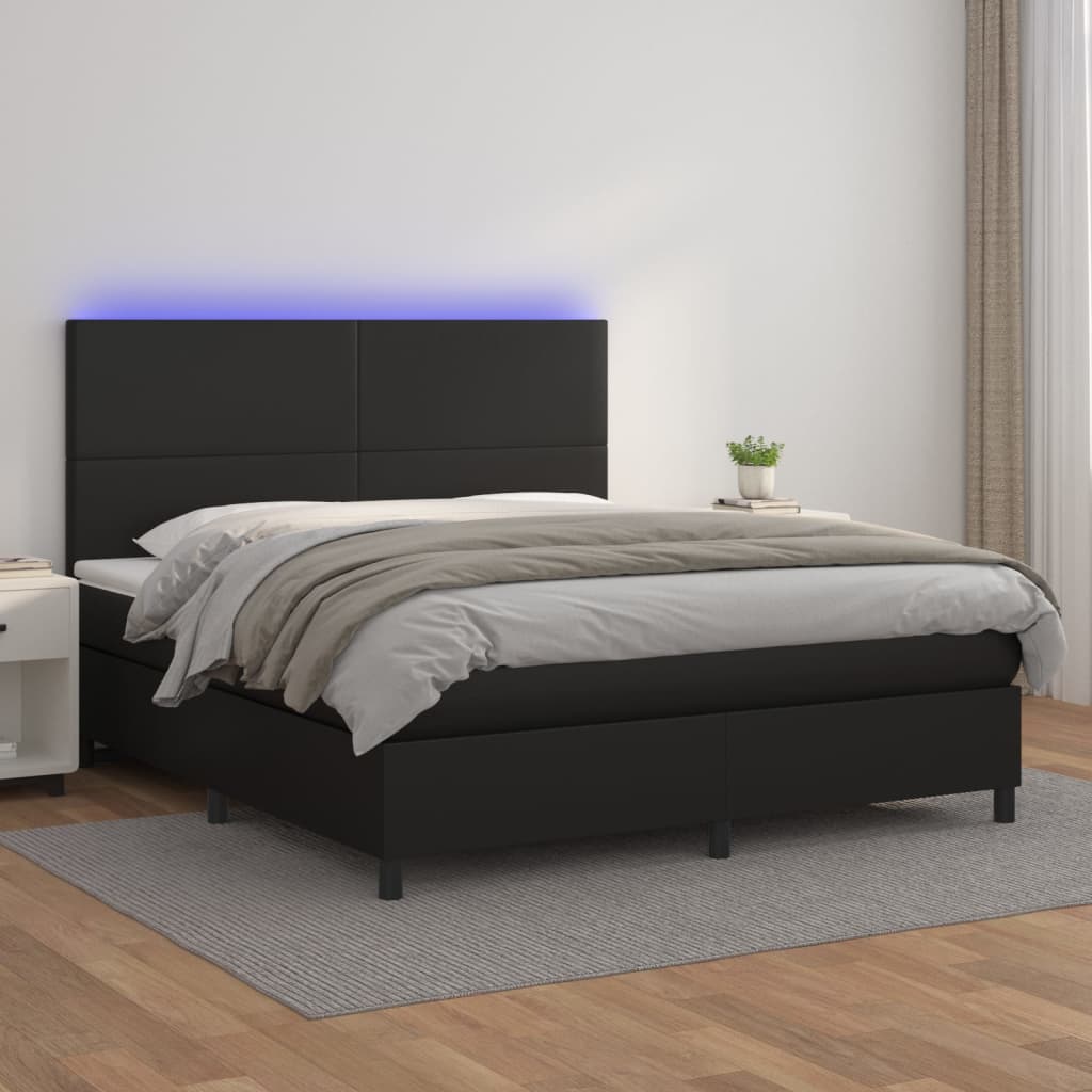 Boxspringbett Mit Matratze & Led Kunstleder Schwarz