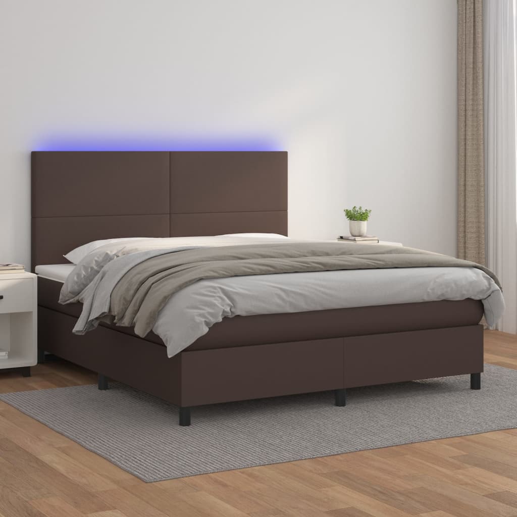 Boxspringbett Mit Matratze & Led Kunstleder Braun