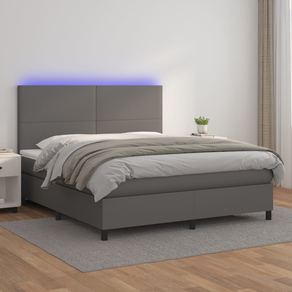 Boxspringbett Mit Matratze & Led Kunstleder Grau