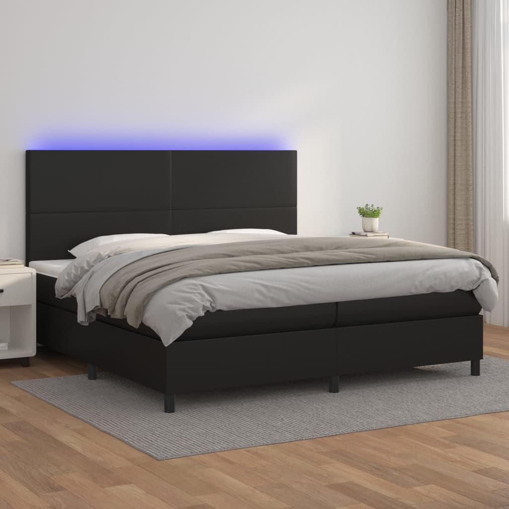 Boxspringbett Mit Matratze & Led Kunstleder Schwarz