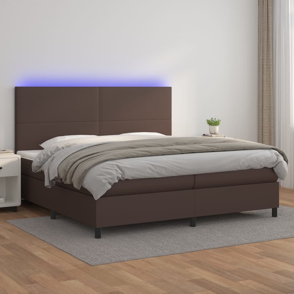 Boxspringbett Mit Matratze & Led Kunstleder Braun
