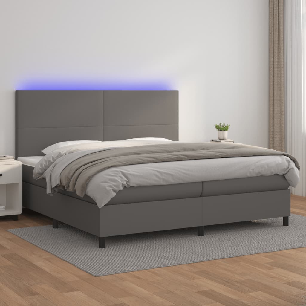 Boxspringbett Mit Matratze & Led Kunstleder Grau