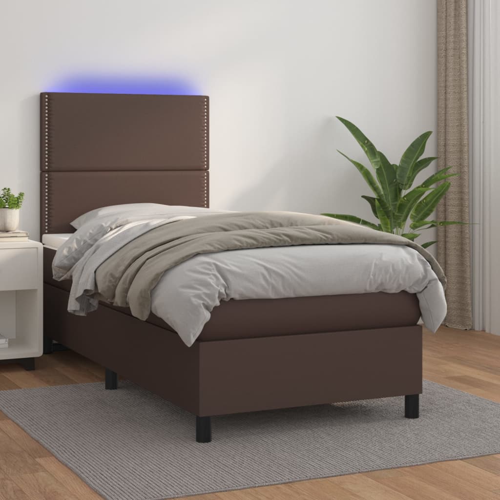 Boxspringbett Mit Matratze & Led Kunstleder Braun