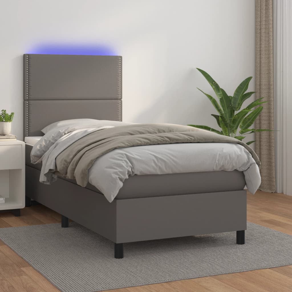 Boxspringbett Mit Matratze & Led Kunstleder Grau