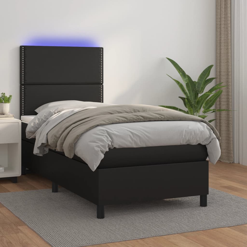 Boxspringbett Mit Matratze & Led Kunstleder Schwarz