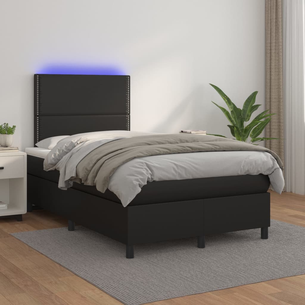 Boxspringbett Mit Matratze & Led Kunstleder Schwarz