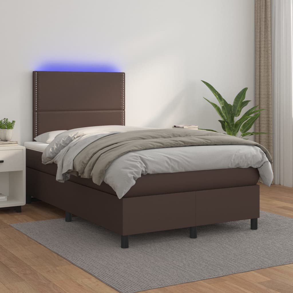 Boxspringbett Mit Matratze & Led Kunstleder Braun