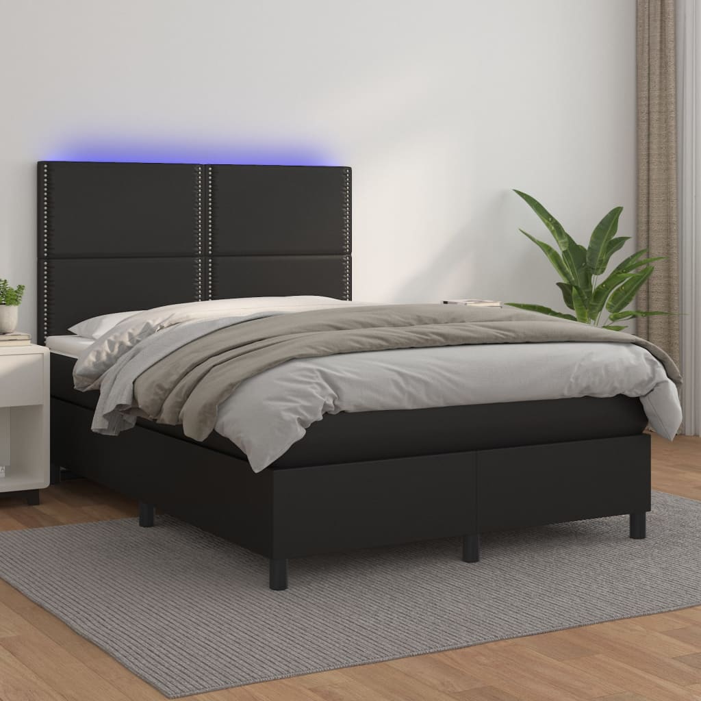 Boxspringbett Mit Matratze & Led Kunstleder Schwarz