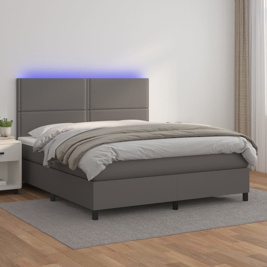 Boxspringbett Mit Matratze & Led Kunstleder Grau