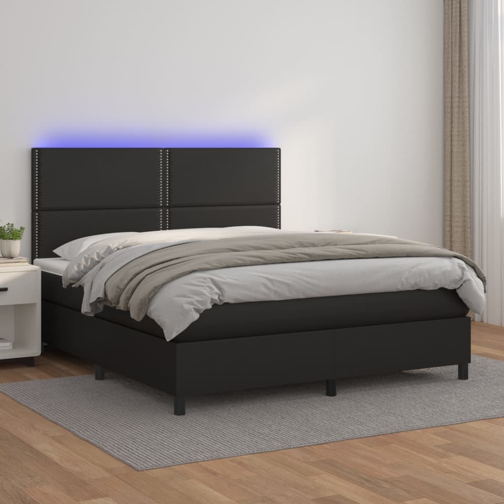 Boxspringbett Mit Matratze & Led Kunstleder Schwarz