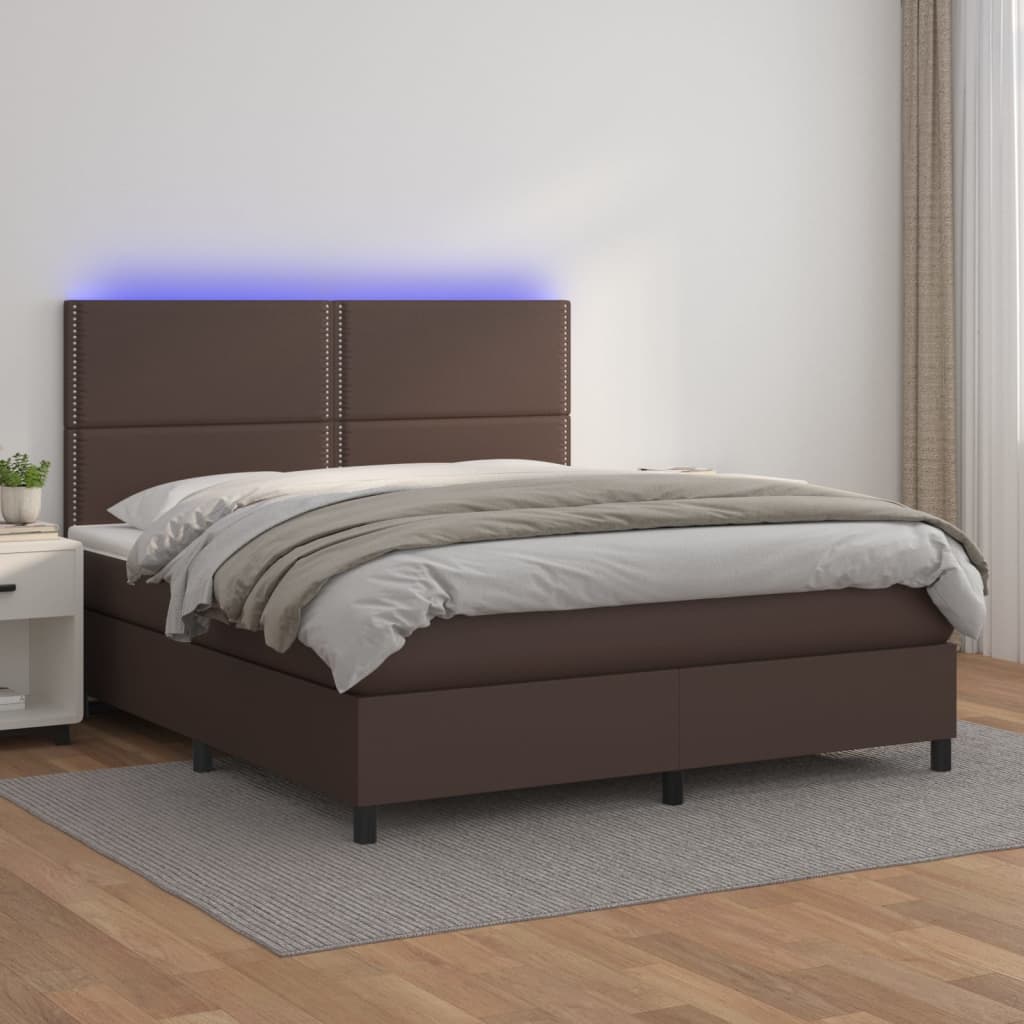 Boxspringbett Mit Matratze & Led Kunstleder Braun