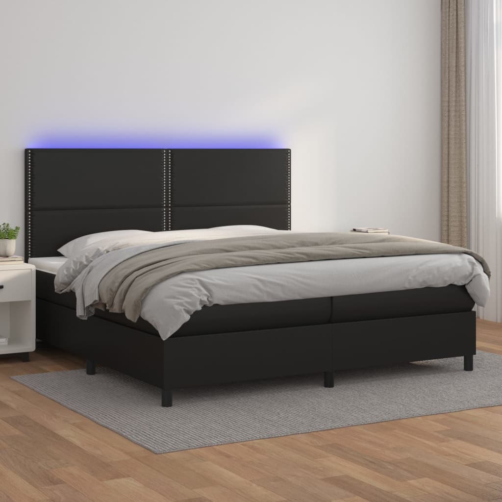Boxspringbett Mit Matratze & Led Kunstleder Schwarz