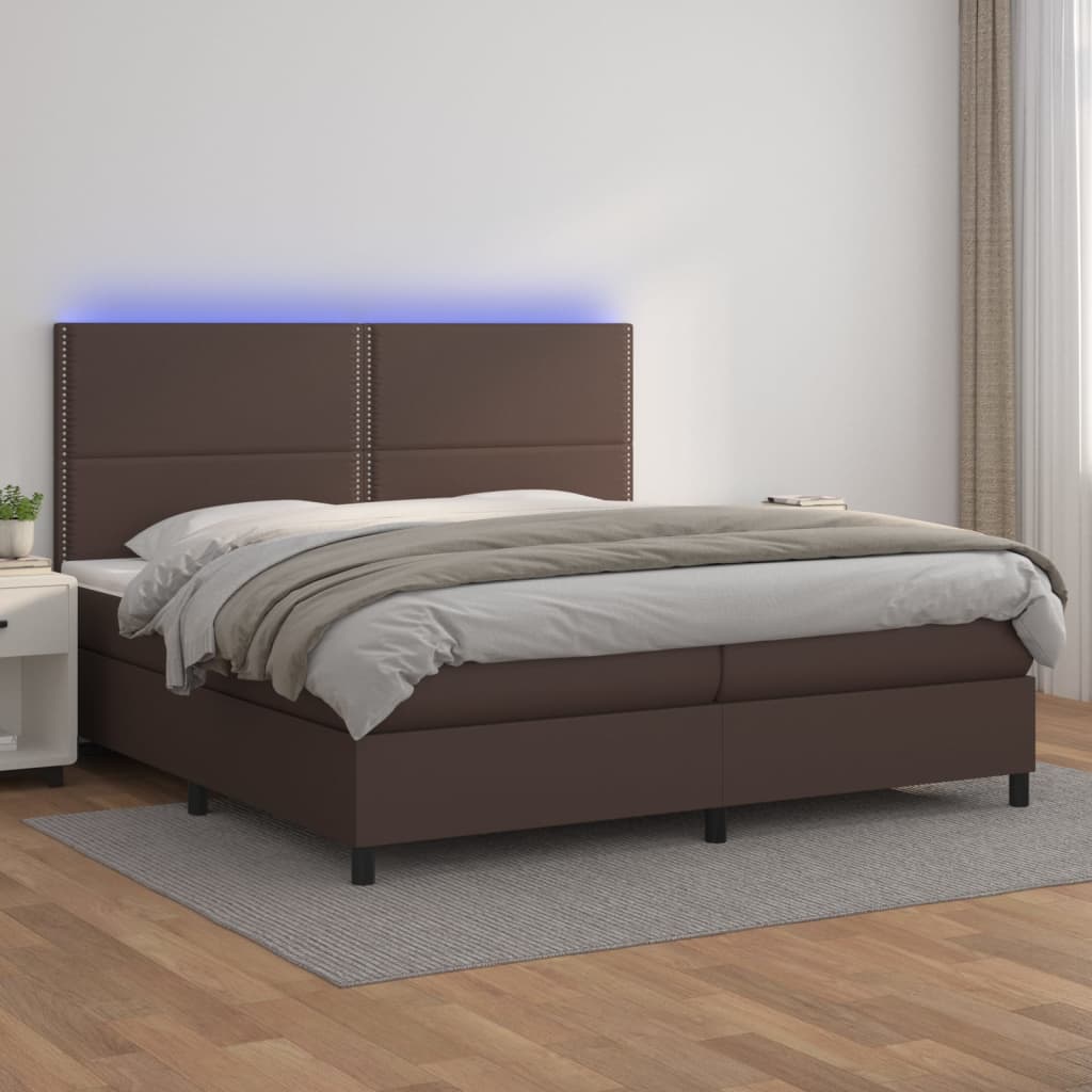Boxspringbett Mit Matratze & Led Kunstleder Braun