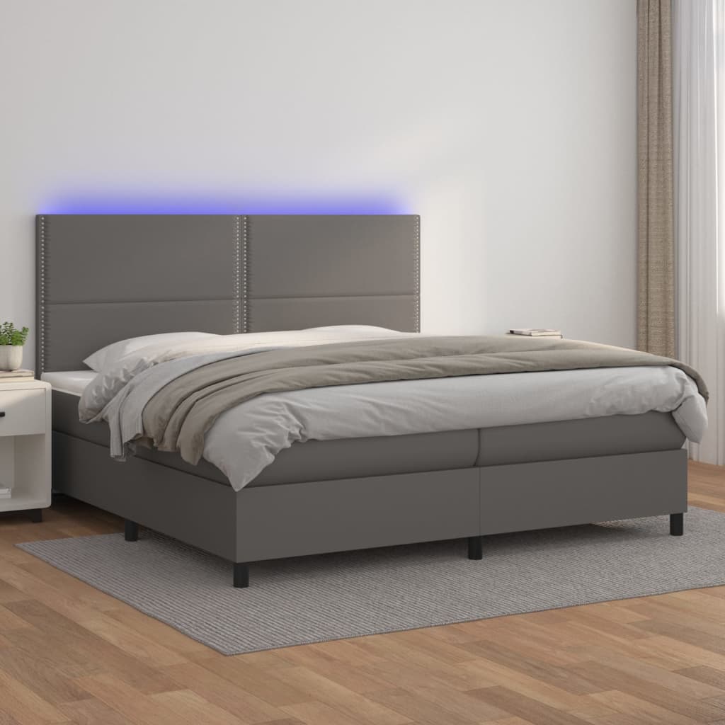 Boxspringbett Mit Matratze & Led Kunstleder Grau