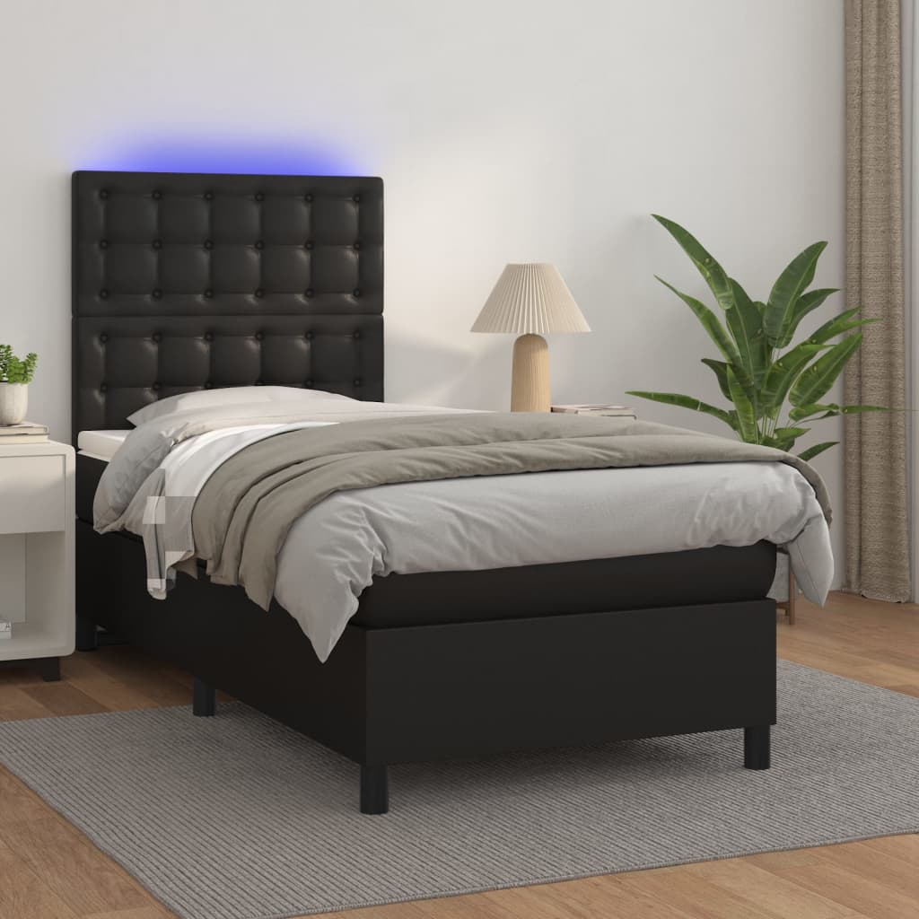 Boxspringbett Mit Matratze & Led Kunstleder Schwarz
