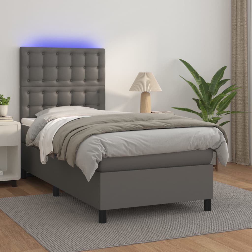 Boxspringbett Mit Matratze & Led Kunstleder Grau
