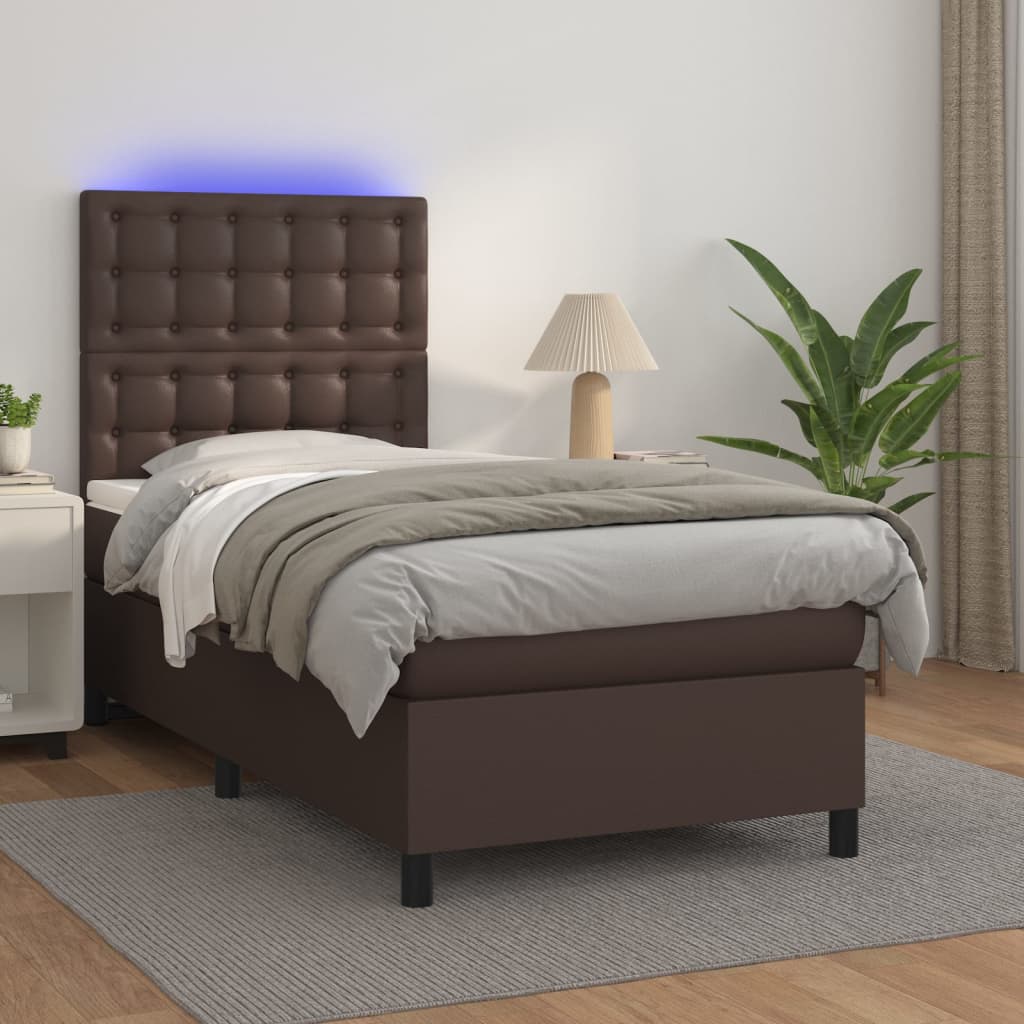Boxspringbett Mit Matratze & Led Kunstleder Braun