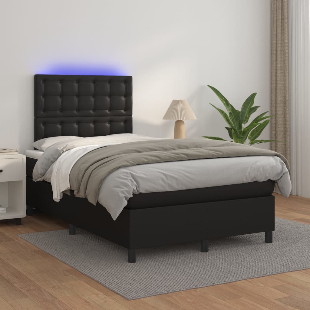 Boxspringbett Mit Matratze & Led Kunstleder Schwarz