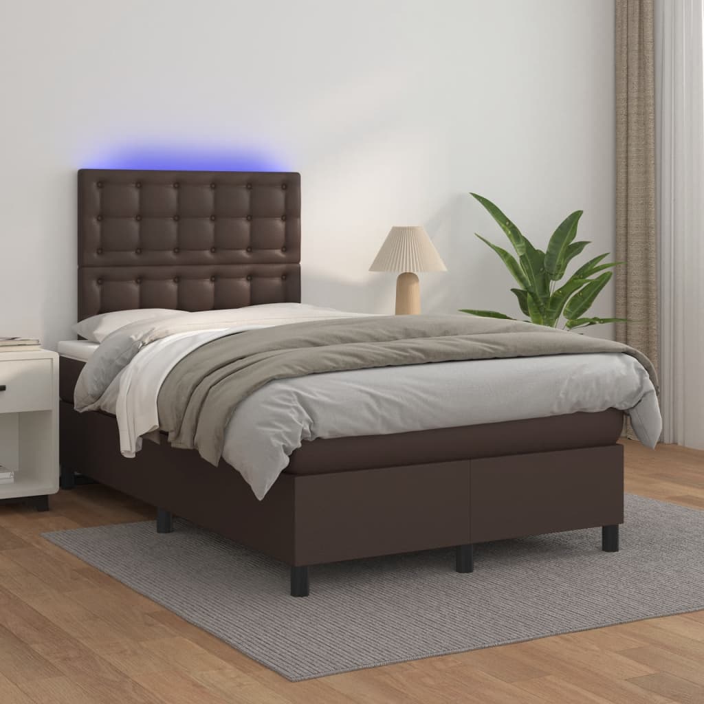 Boxspringbett Mit Matratze & Led Kunstleder Braun