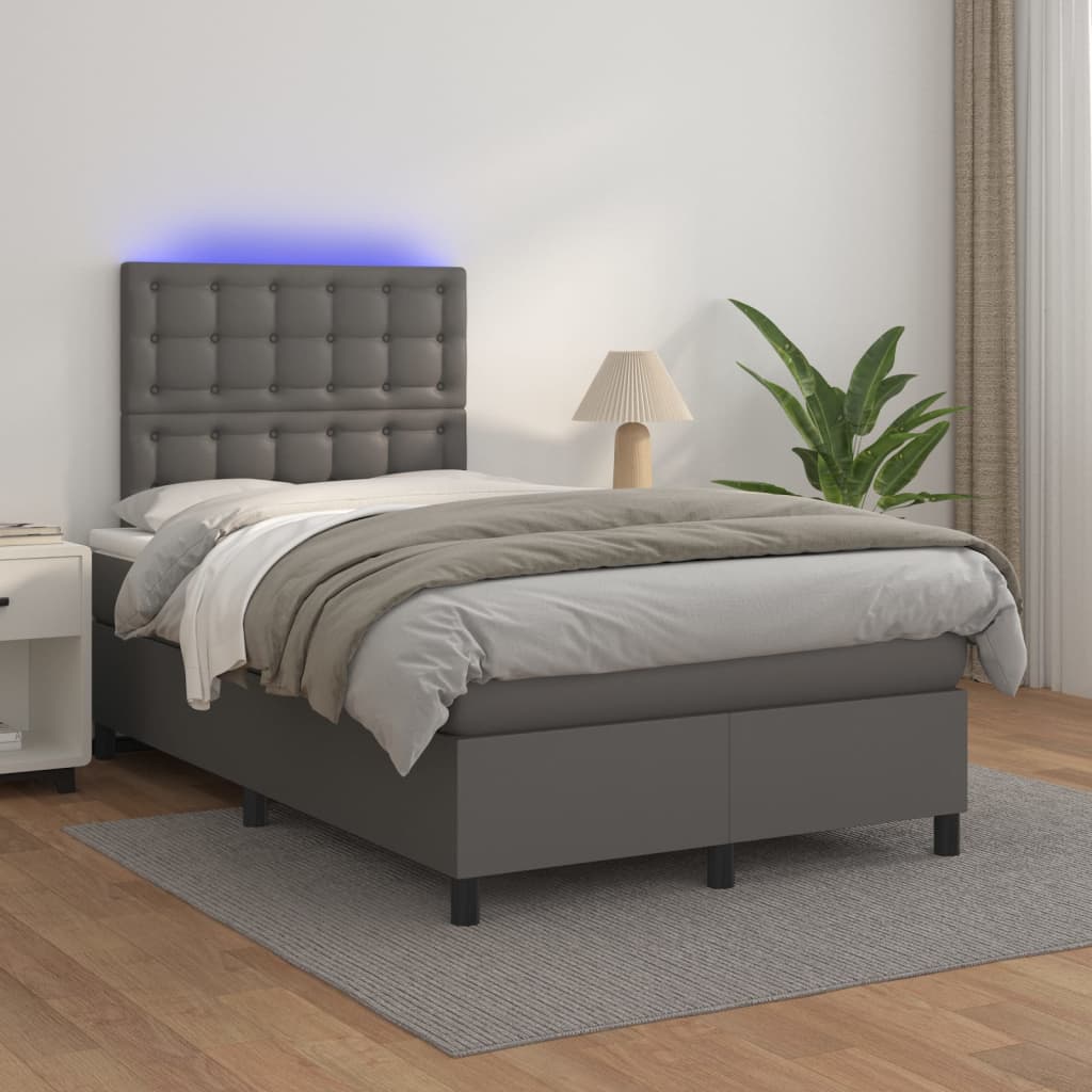 Boxspringbett Mit Matratze & Led Kunstleder Grau