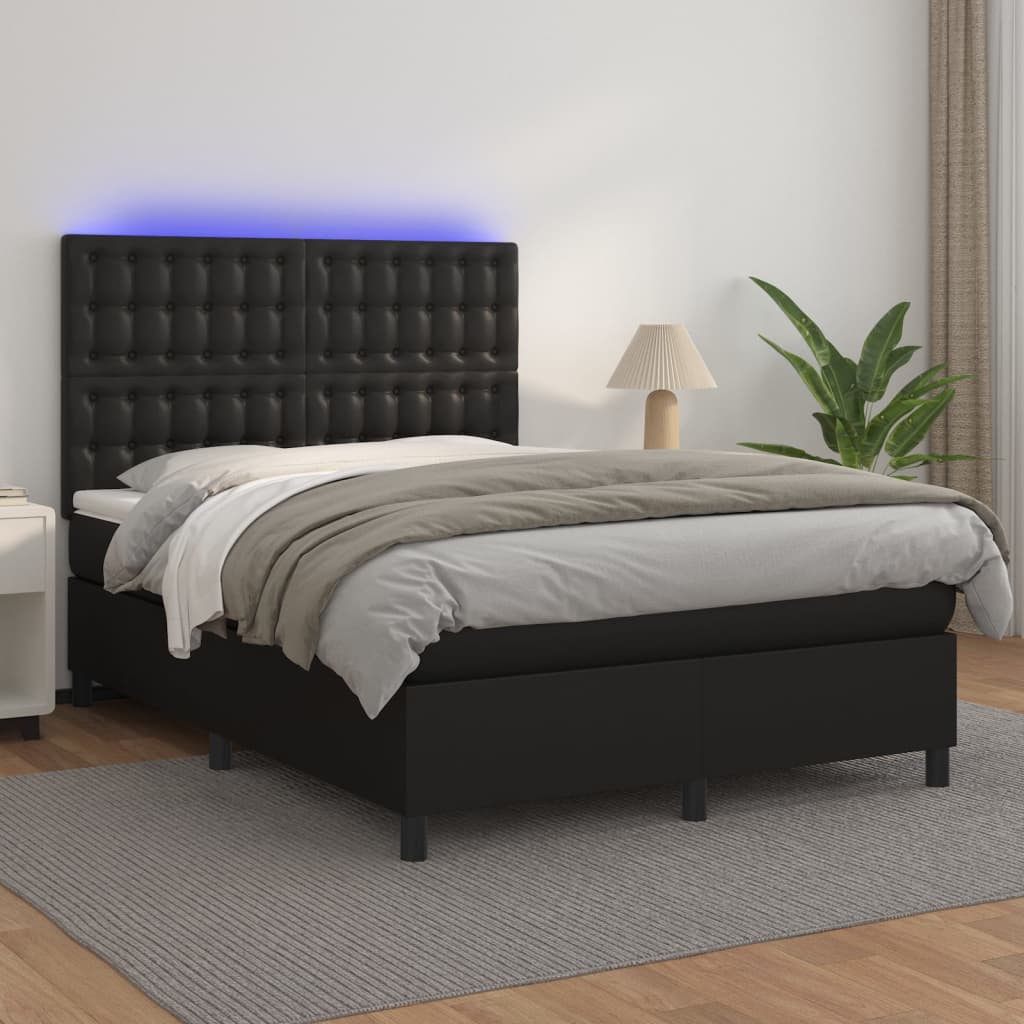 Boxspringbett Mit Matratze & Led Kunstleder Schwarz