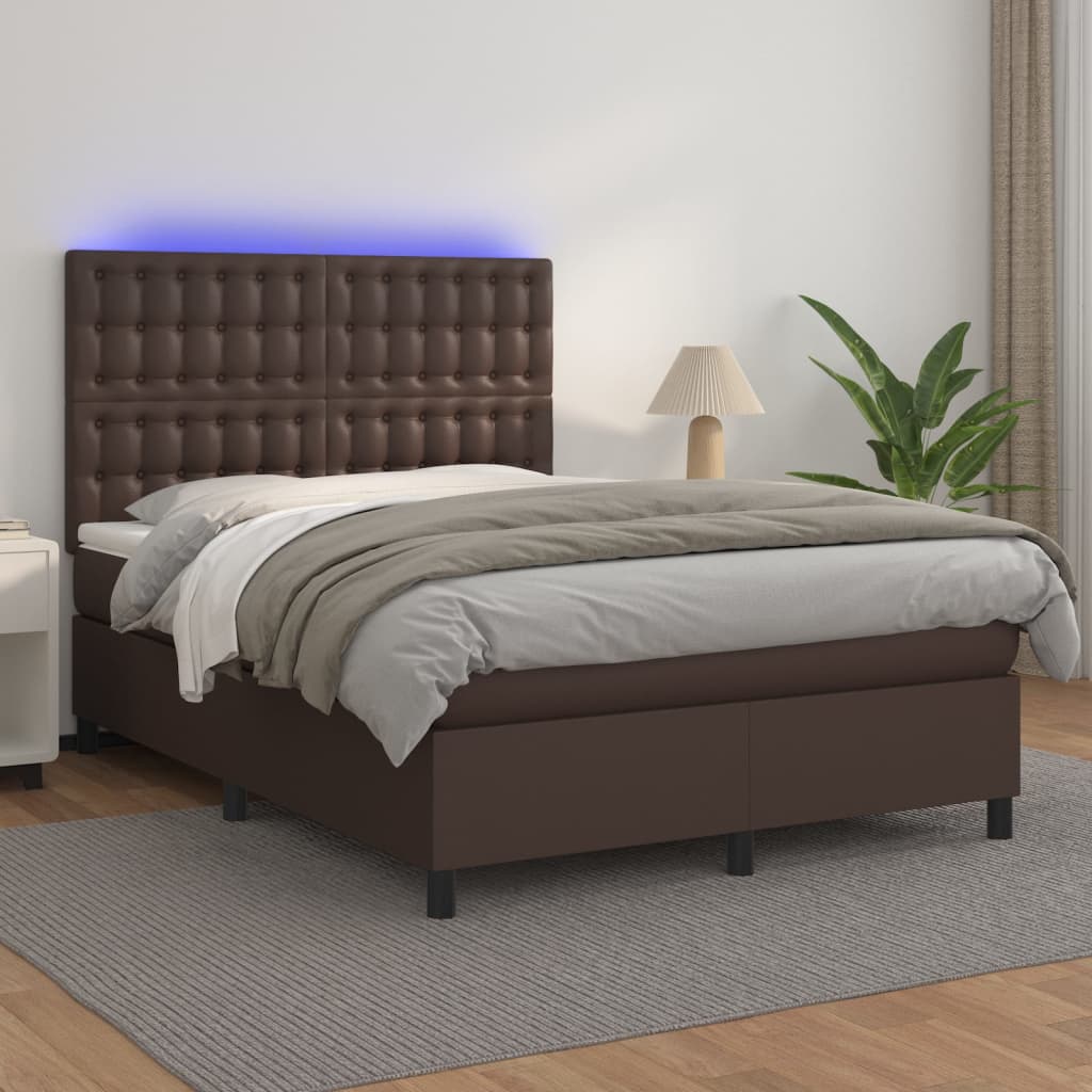 Boxspringbett Mit Matratze & Led Kunstleder Braun