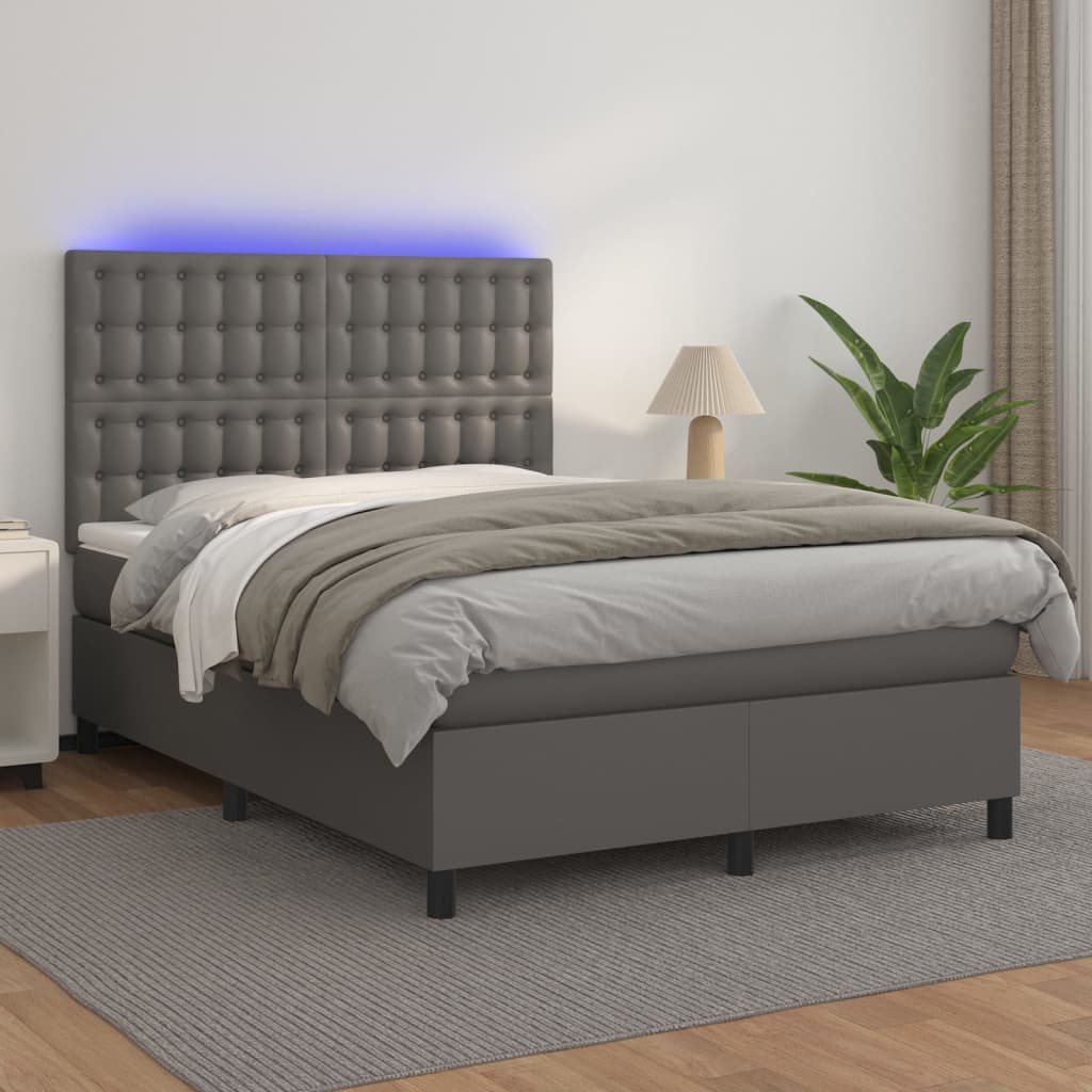 Boxspringbett Mit Matratze & Led Kunstleder Grau