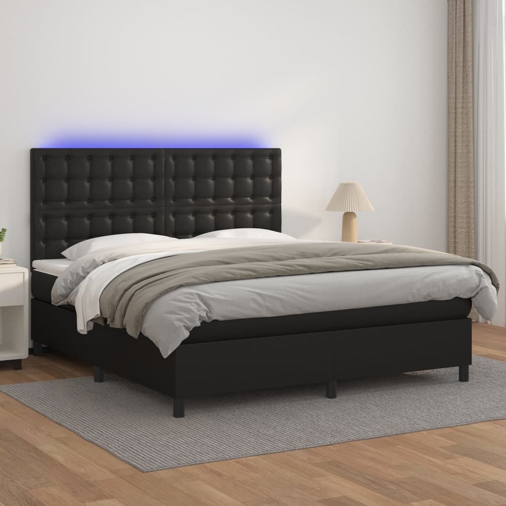 Boxspringbett Mit Matratze & Led Kunstleder Schwarz