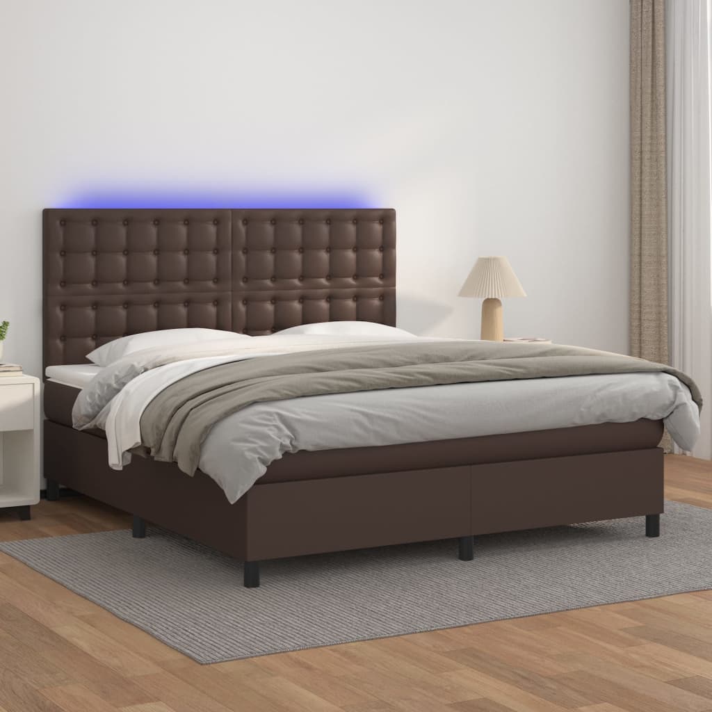 Boxspringbett Mit Matratze & Led Kunstleder Braun