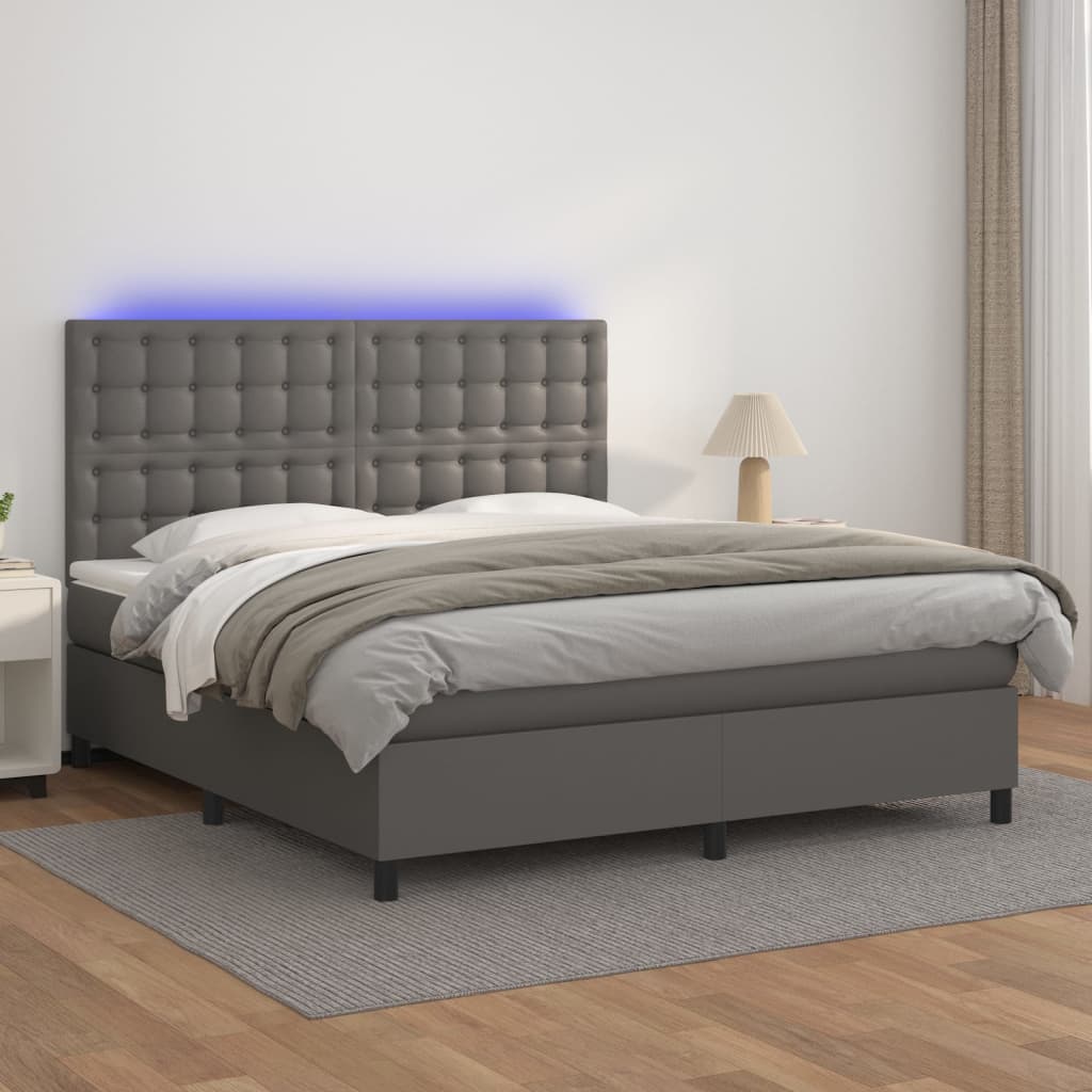 Boxspringbett Mit Matratze & Led Kunstleder Grau
