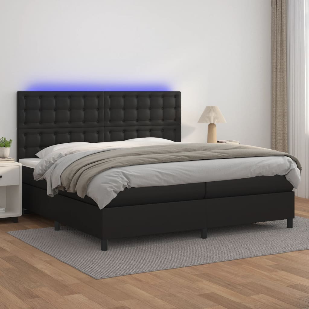Boxspringbett Mit Matratze & Led Kunstleder Schwarz