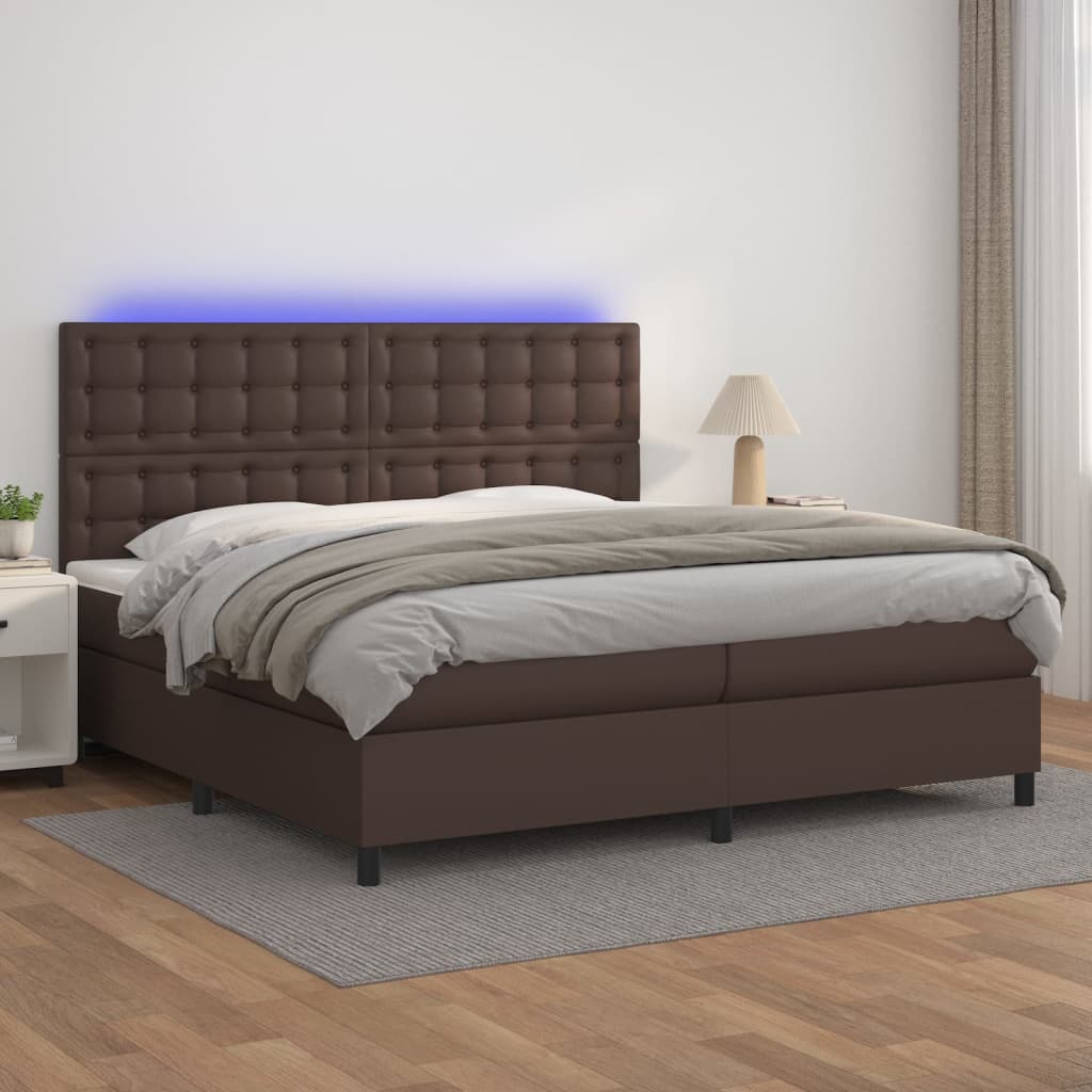 Boxspringbett Mit Matratze & Led Kunstleder Braun