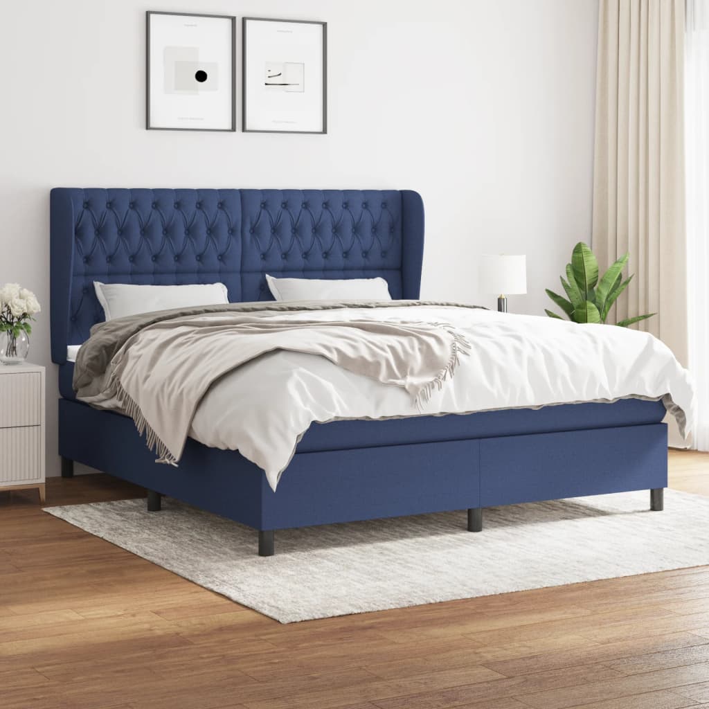 Boxspringbett Mit Matratze Stoff Blau