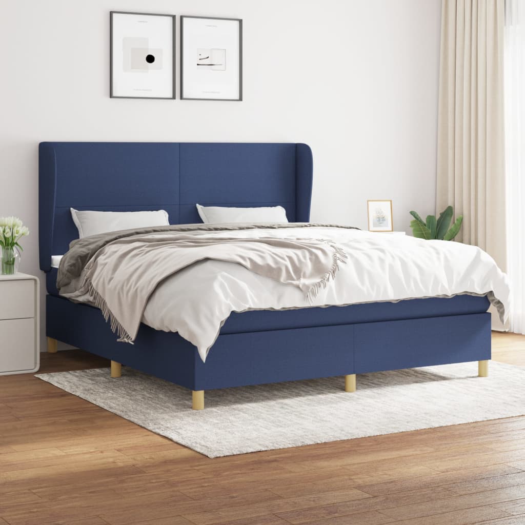 Boxspringbett Mit Matratze Stoff Blau