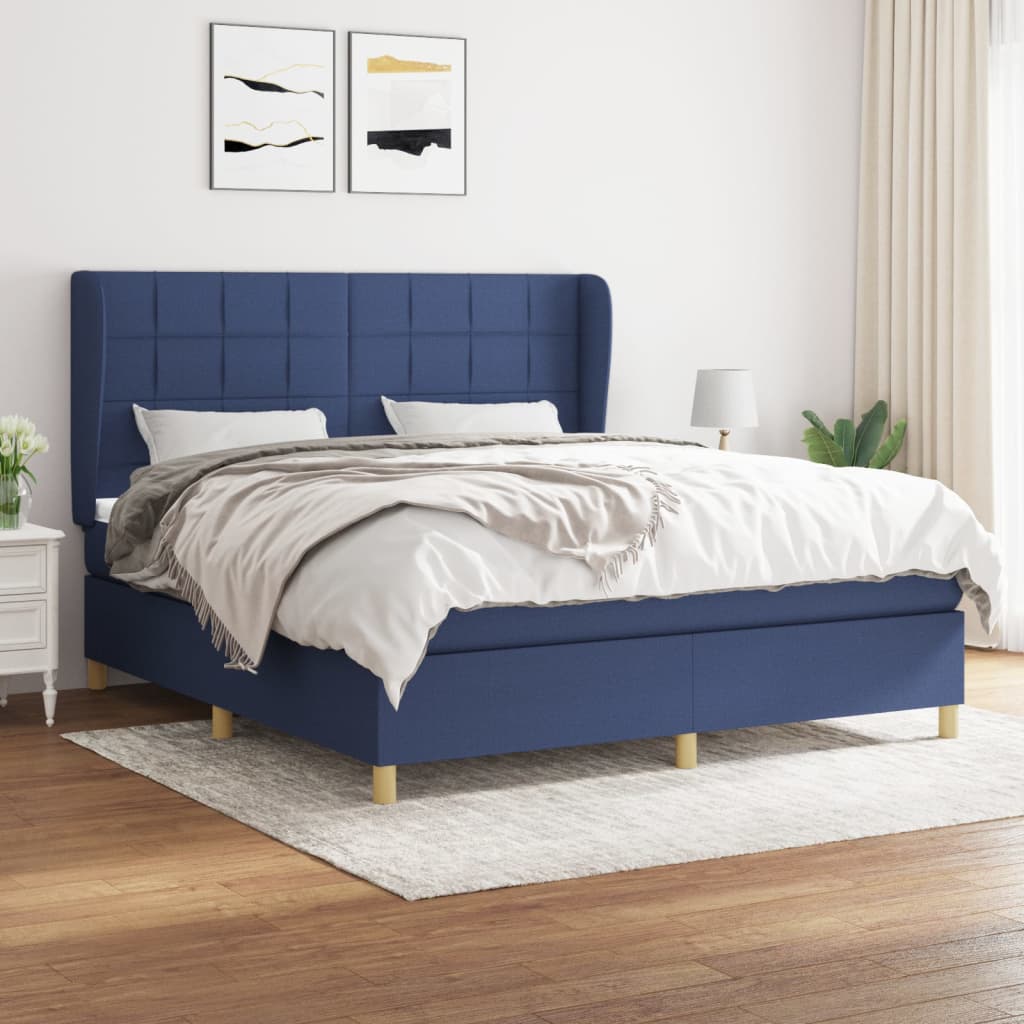 Boxspringbett Mit Matratze Stoff Blau