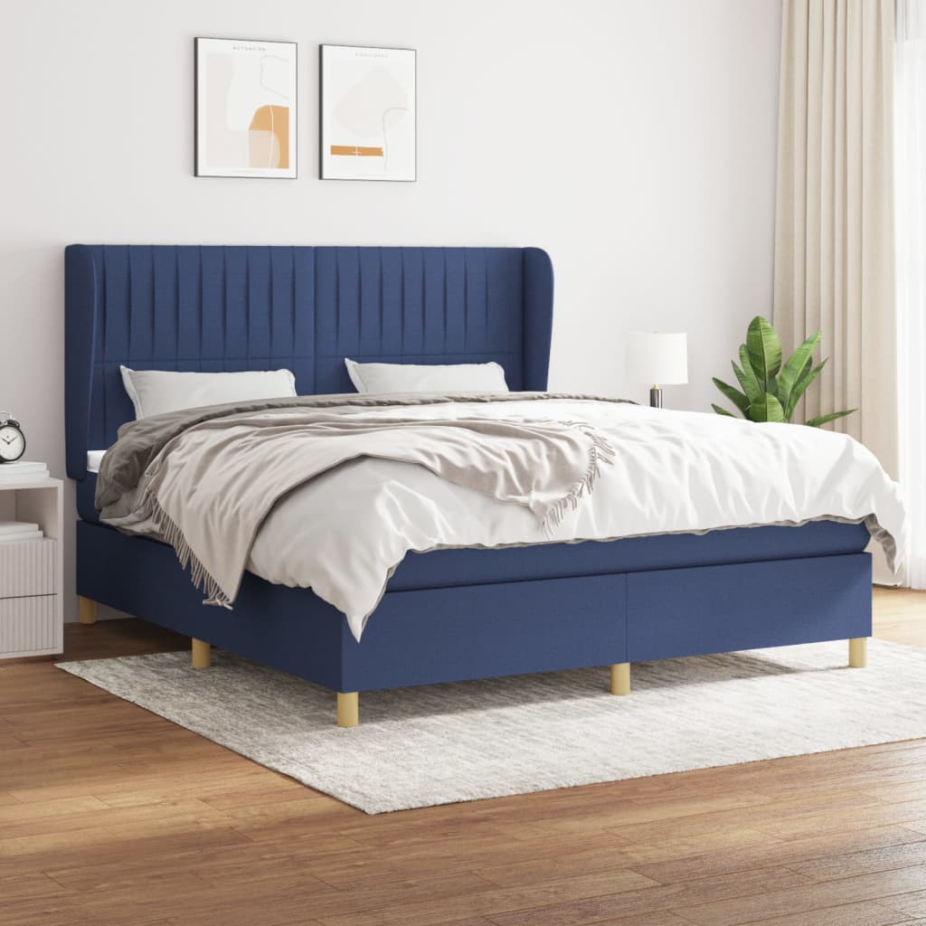 Boxspringbett Mit Matratze Stoff Blau