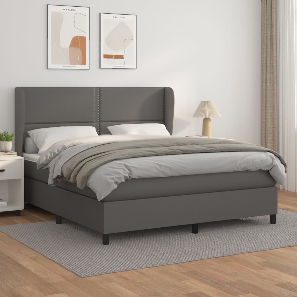 Boxspringbett Mit Matratze Kunstleder Grau