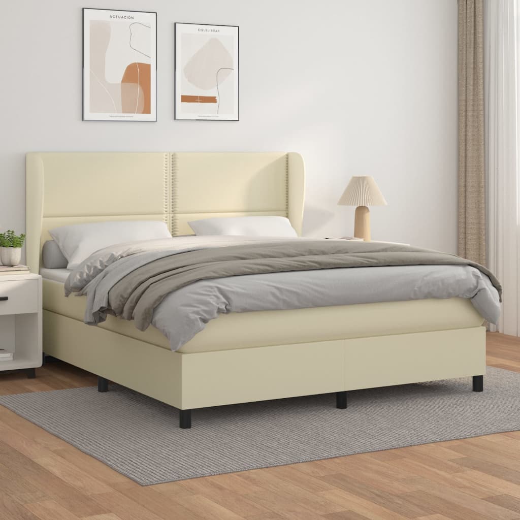 Boxspringbett Mit Matratze Kunstleder Creme