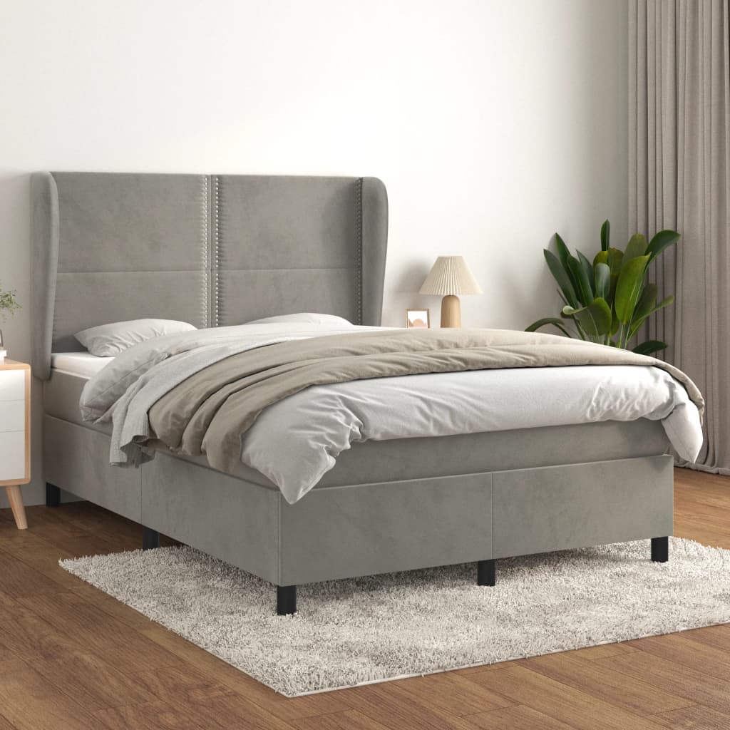 Boxspringbett Mit Matratze Samt Hellgrau