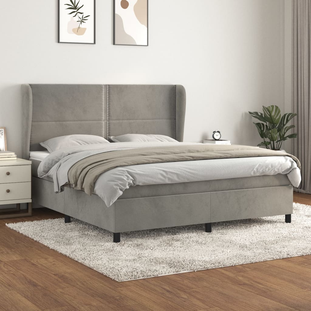Boxspringbett Mit Matratze Samt Hellgrau