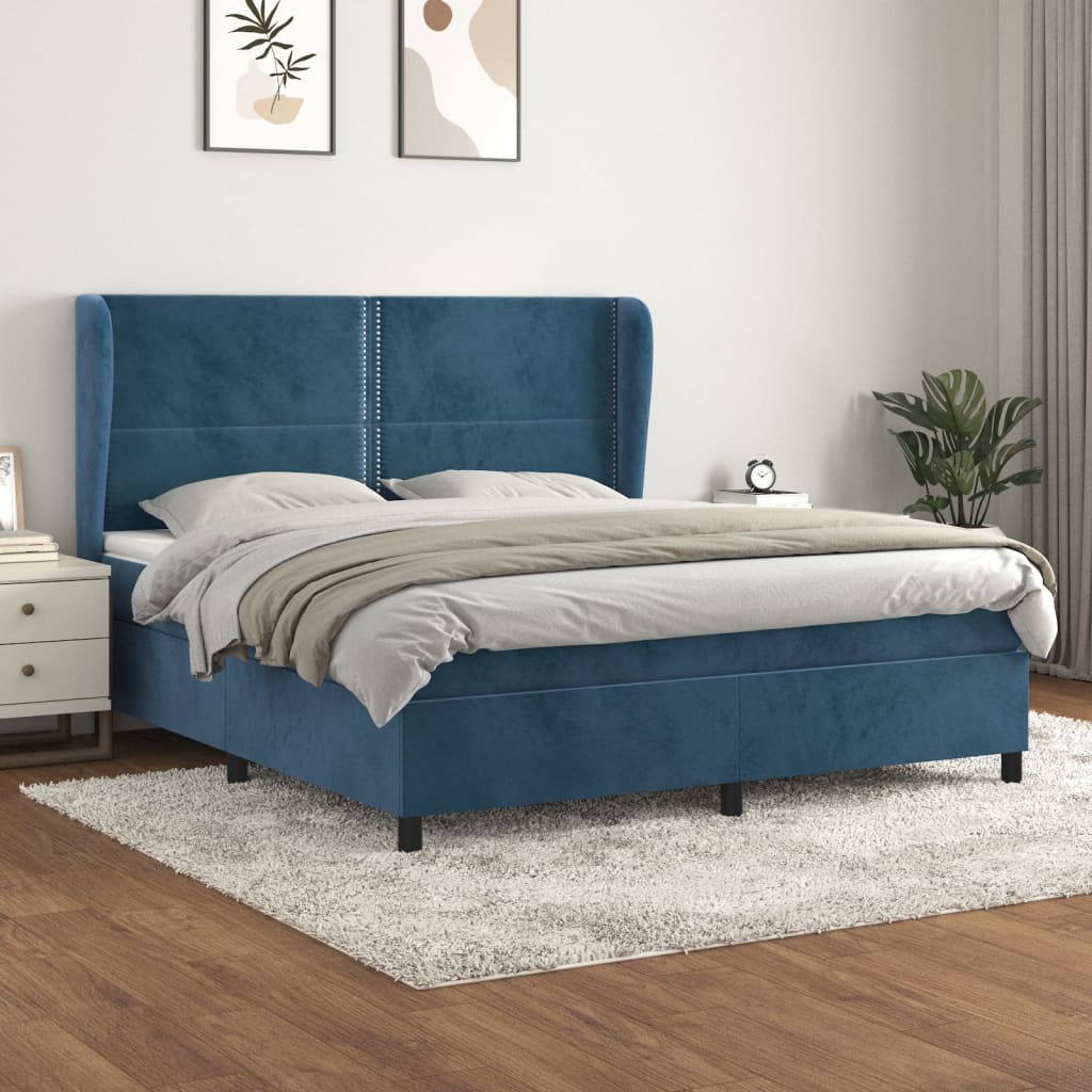 Boxspringbett Mit Matratze Samt Dunkelblau