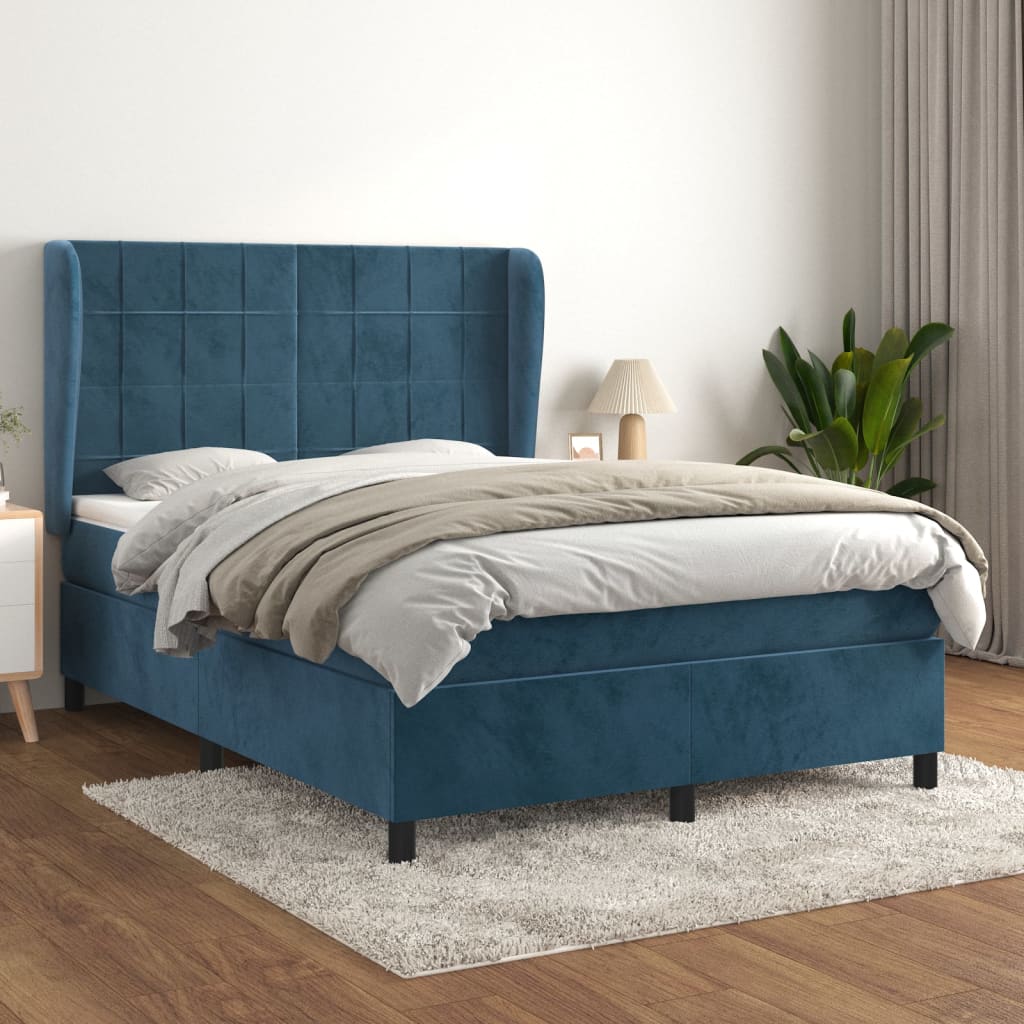 Boxspringbett Mit Matratze Samt Dunkelblau