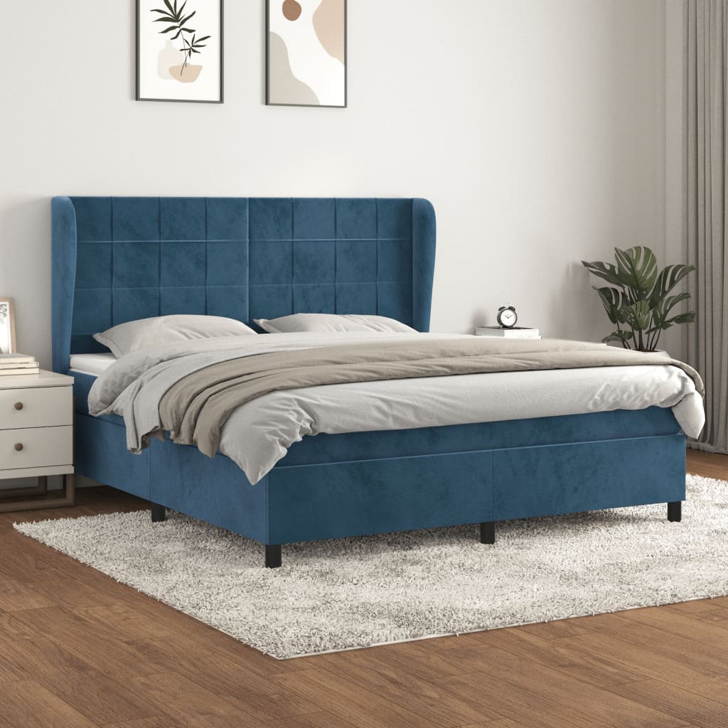Boxspringbett Mit Matratze Samt Dunkelblau