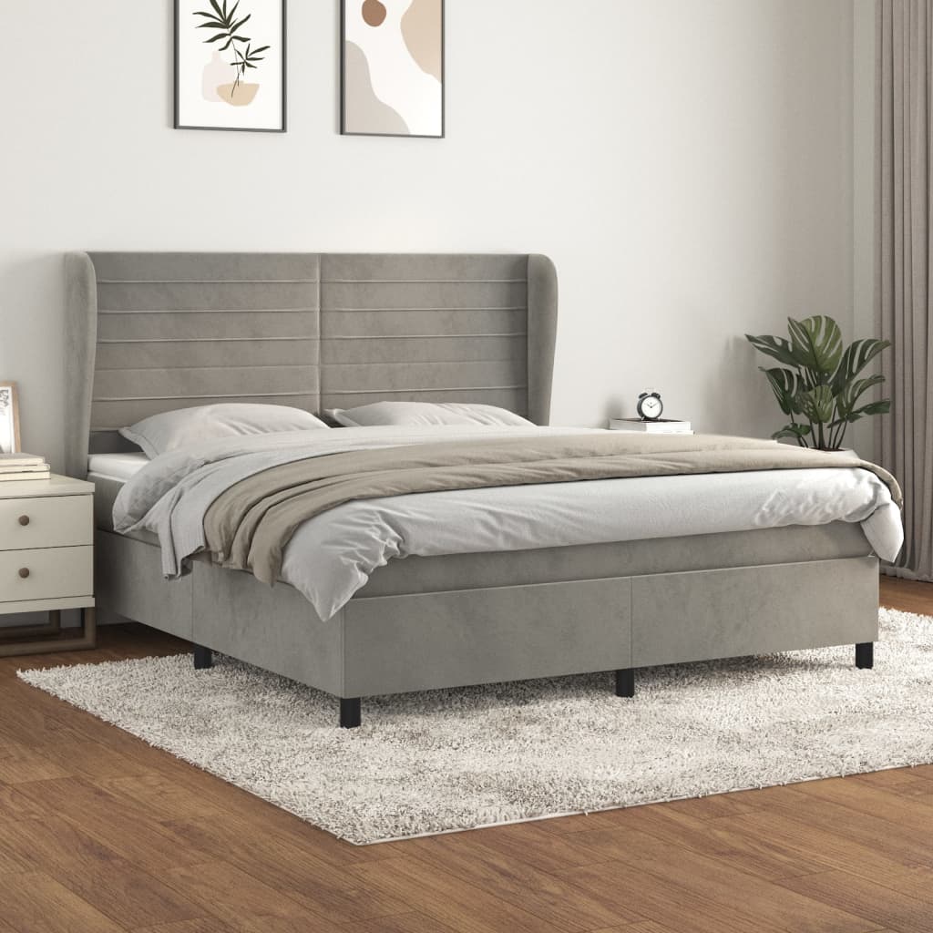 Boxspringbett Mit Matratze Samt Hellgrau