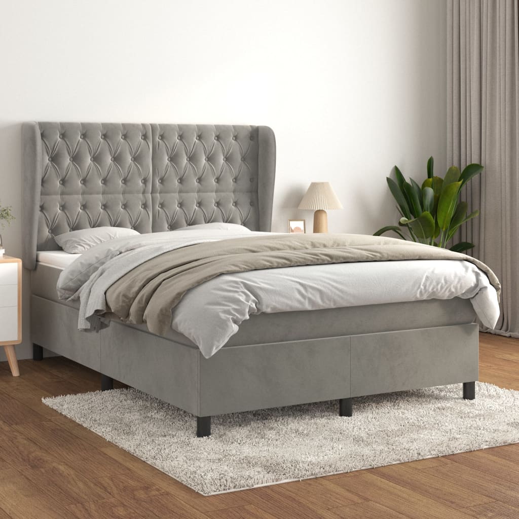 Boxspringbett Mit Matratze Samt Hellgrau