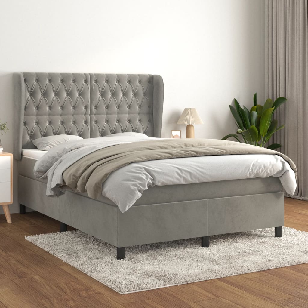 Boxspringbett Mit Matratze Samt Hellgrau