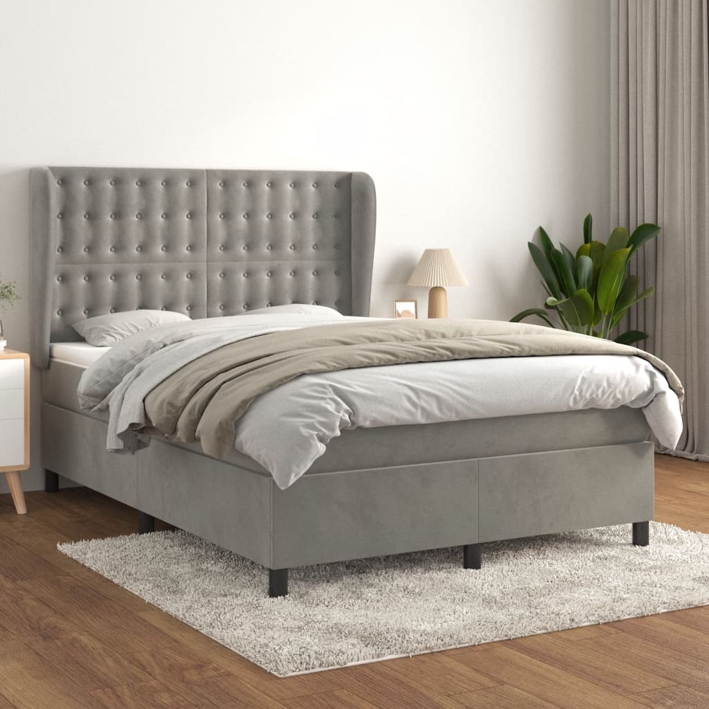 Boxspringbett Mit Matratze Samt Hellgrau