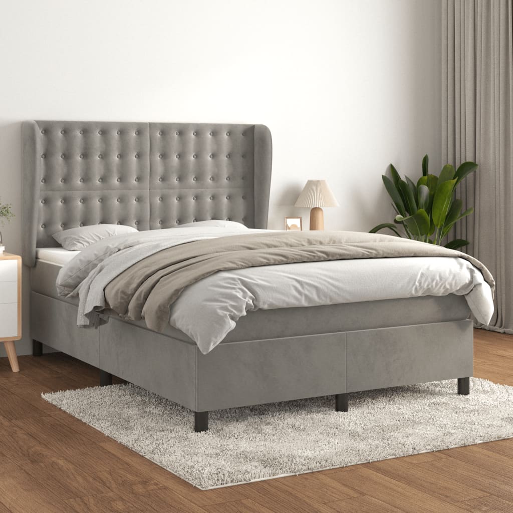 Boxspringbett Mit Matratze Samt Hellgrau