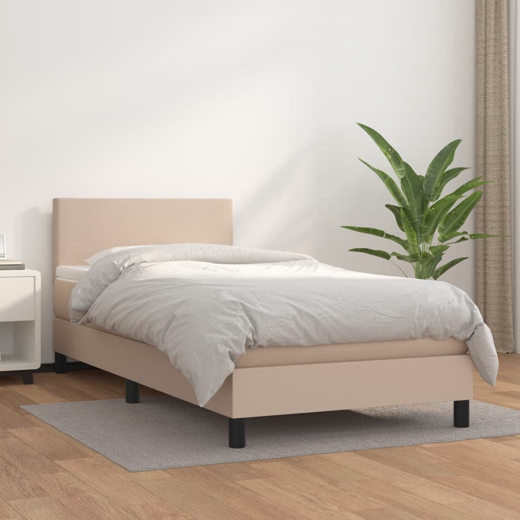 Boxspringbett Mit Matratze -Braun 90X200Cm Kunstleder Cappuccino