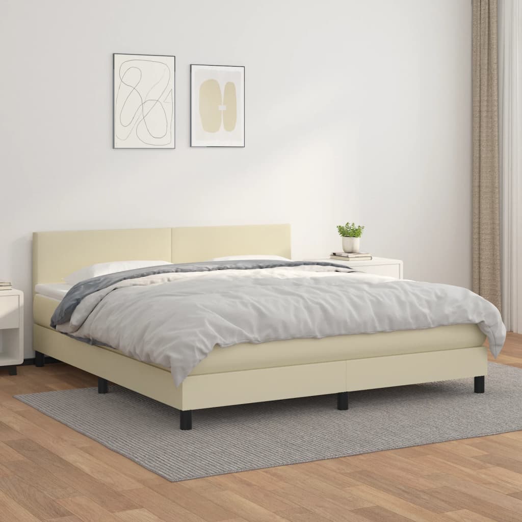 Boxspringbett Mit Matratze Kunstleder Creme